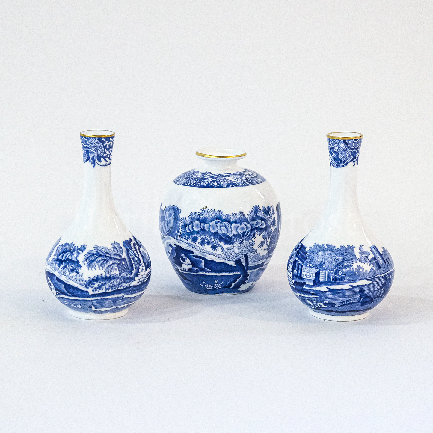 Set of Three Blue & White Vintage Spode Bud Vases