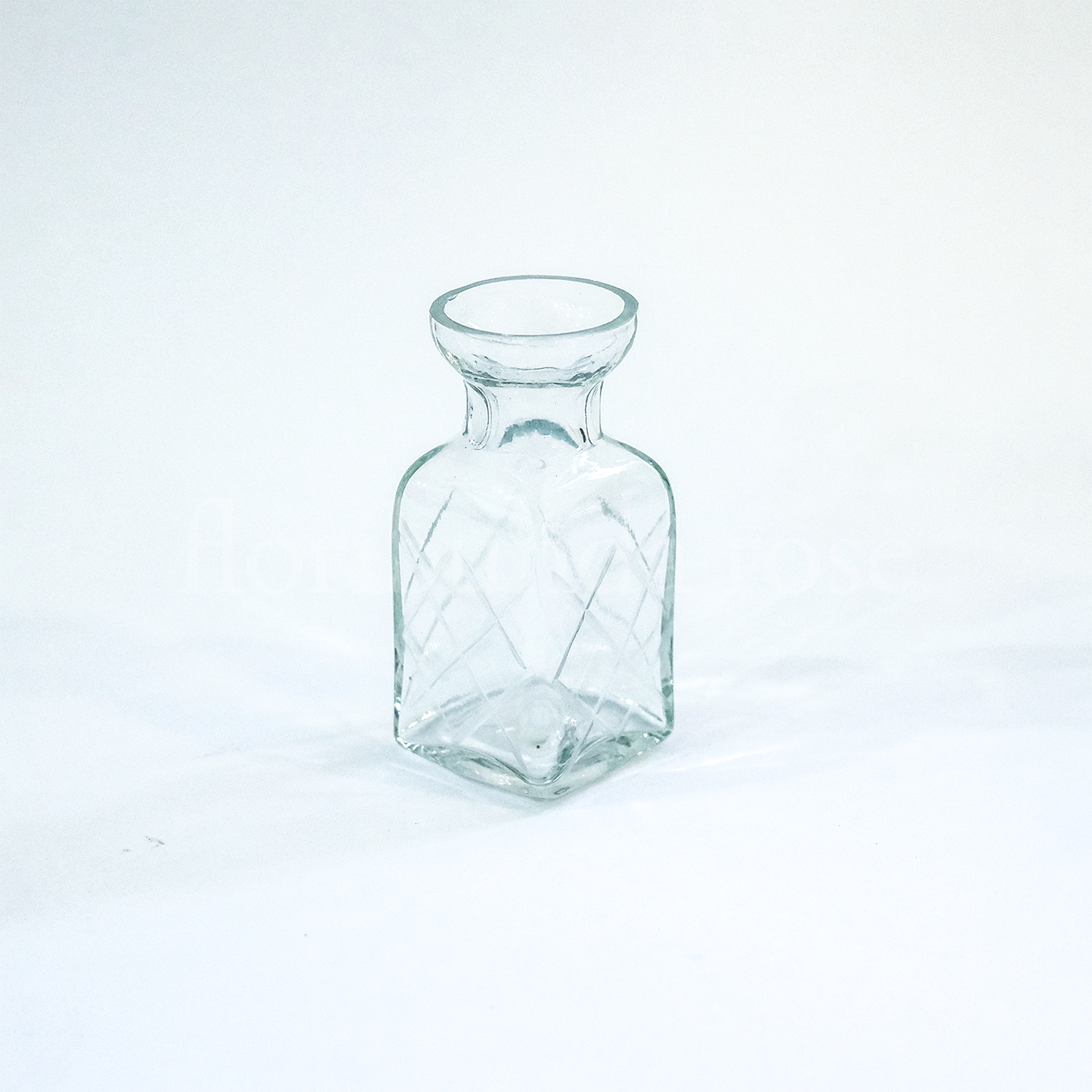 Small Square Based Glass Cut / Etched Bud Vase