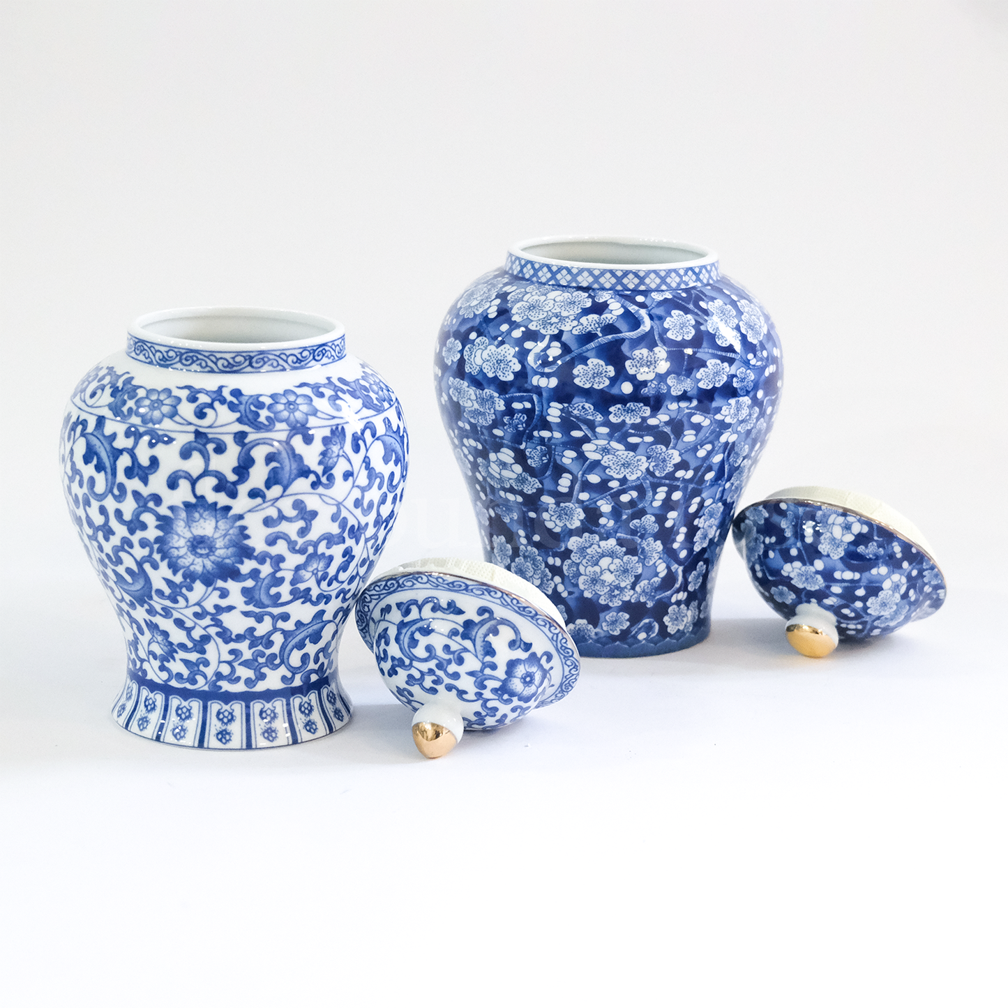 Pair of Blue & White Ginger Jar Vases/Pots with lids
