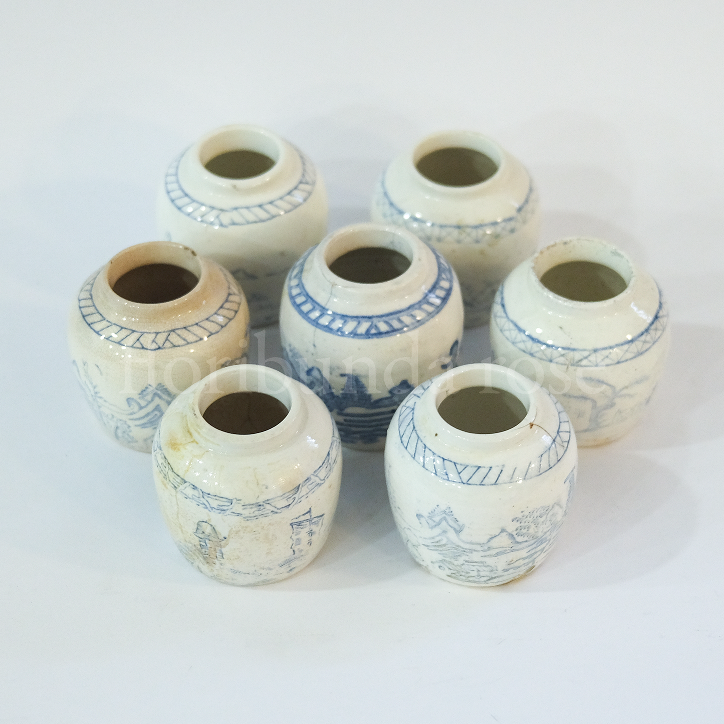 Small Vintage Blue & White Ginger Jar Vase