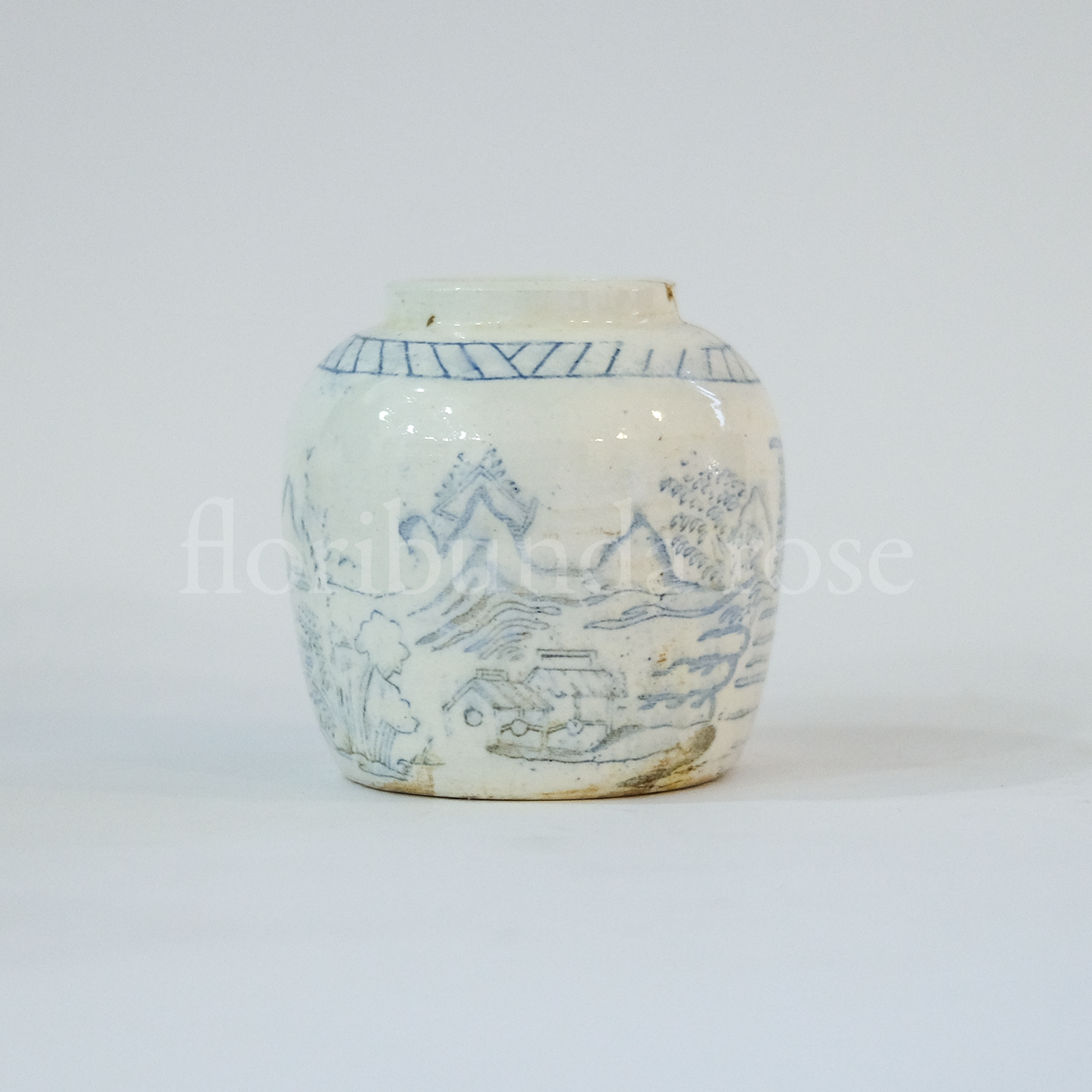 Small Vintage Blue & White Ginger Jar Vase