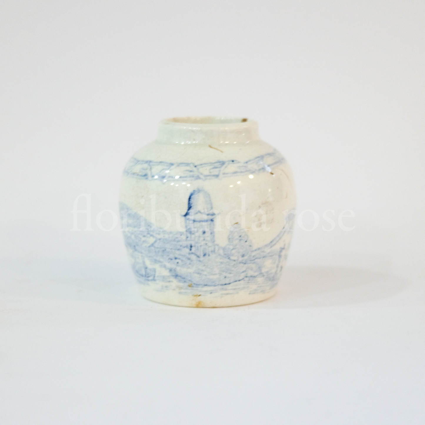 Small Vintage Blue & White Ginger Jar Vase