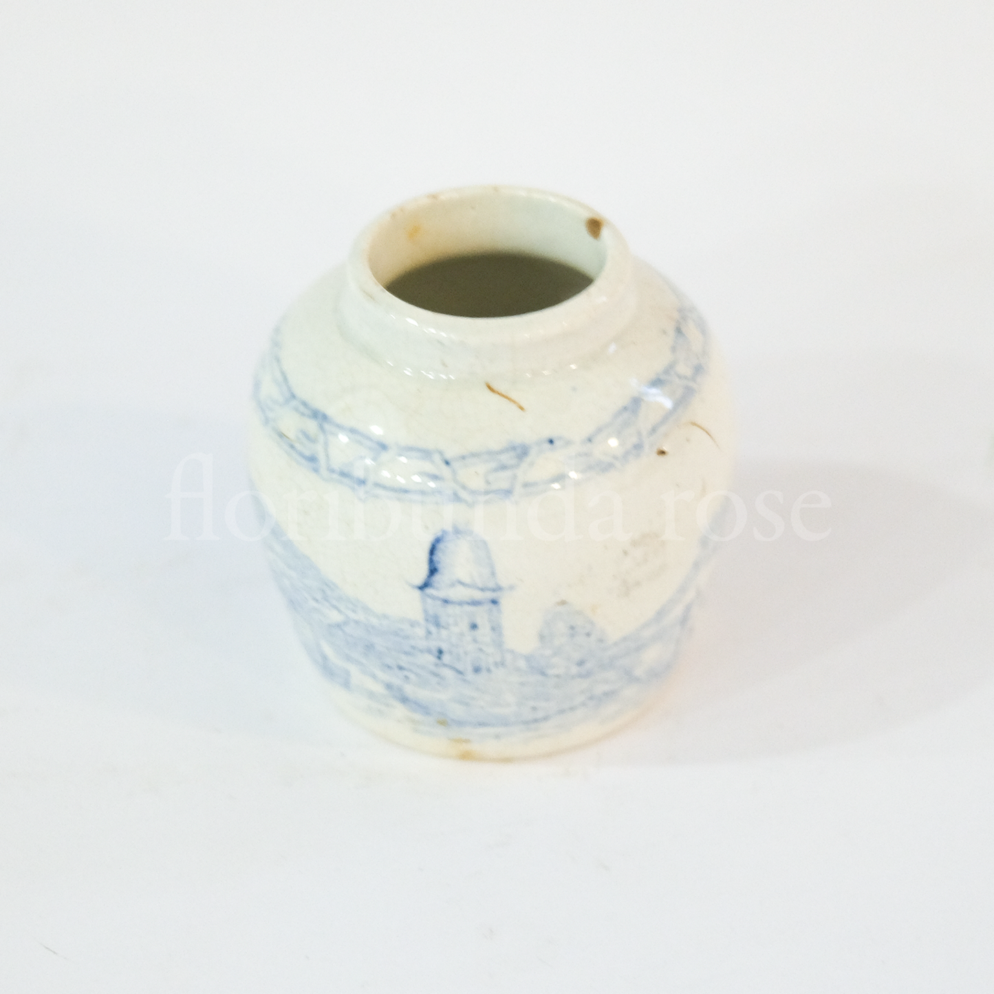 Small Vintage Blue & White Ginger Jar Vase