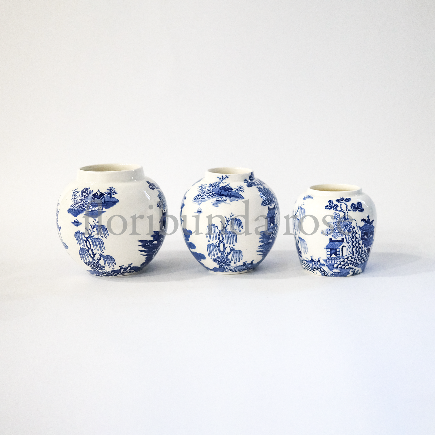 Set of three Blue & White Vintage Ginger Jar/Vases