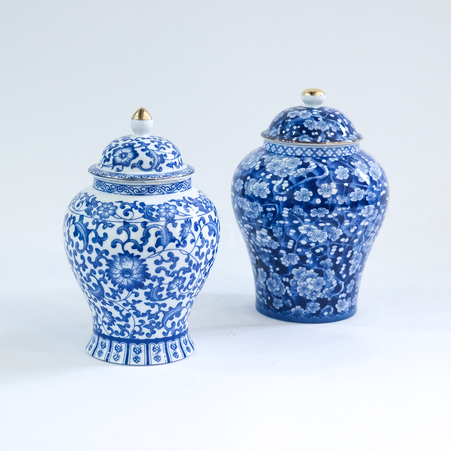 Pair of Blue & White Ginger Jar Vases/Pots with lids