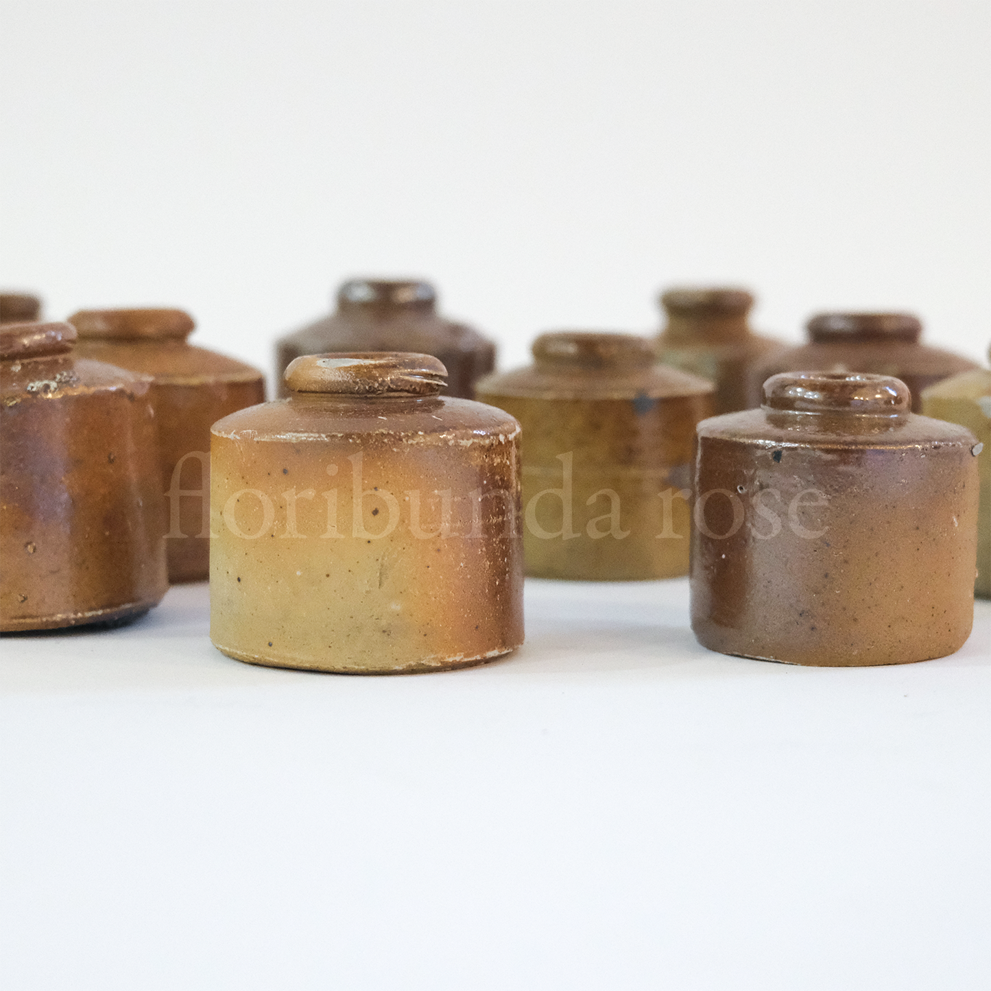 Tiny Brown Stoneware Inkwell Bud Vase