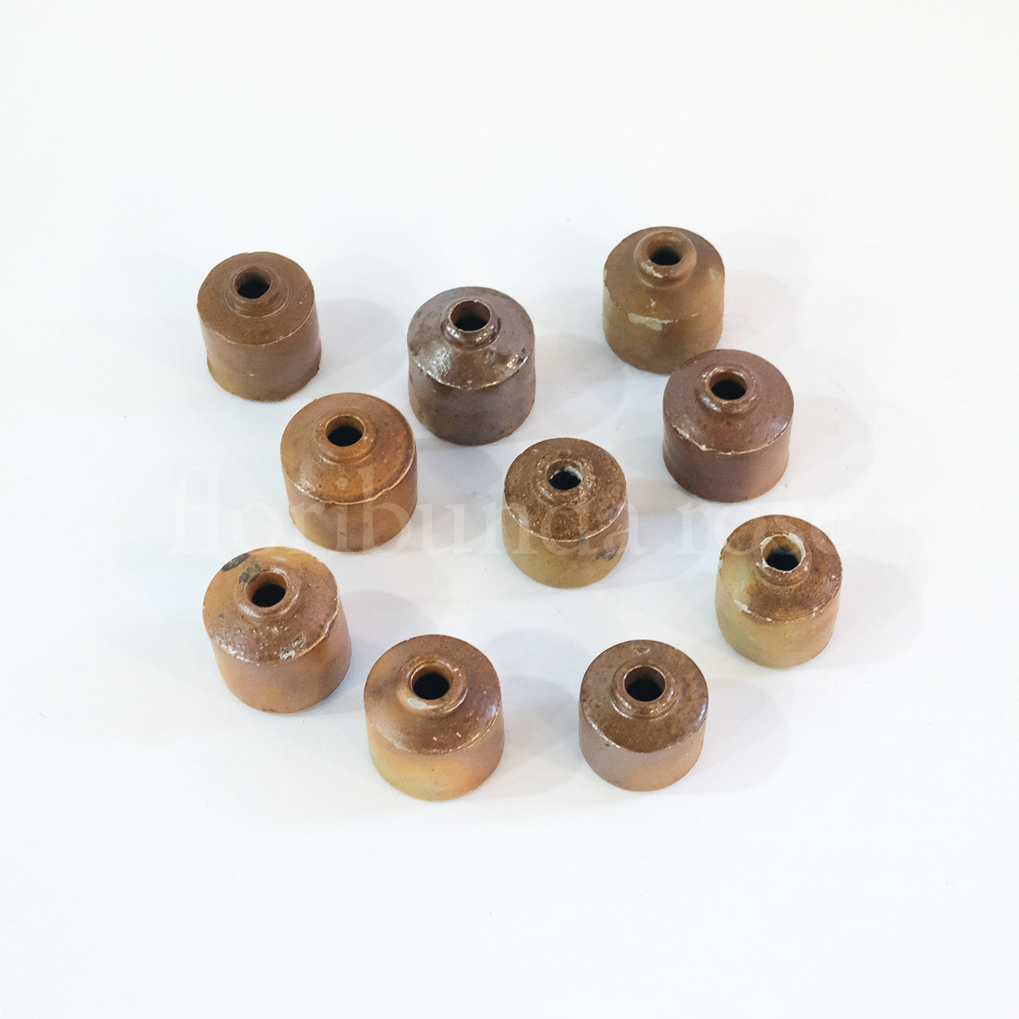 Tiny Brown Stoneware Inkwell Bud Vase