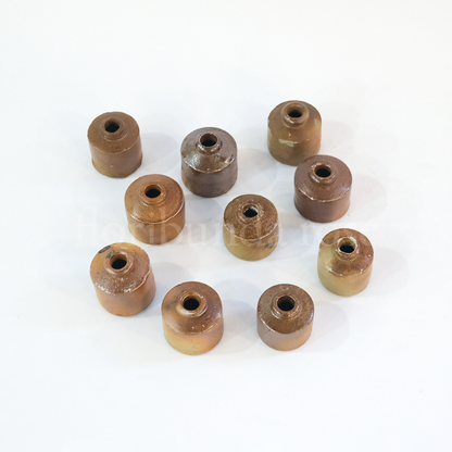 Tiny Brown Stoneware Inkwell Bud Vase