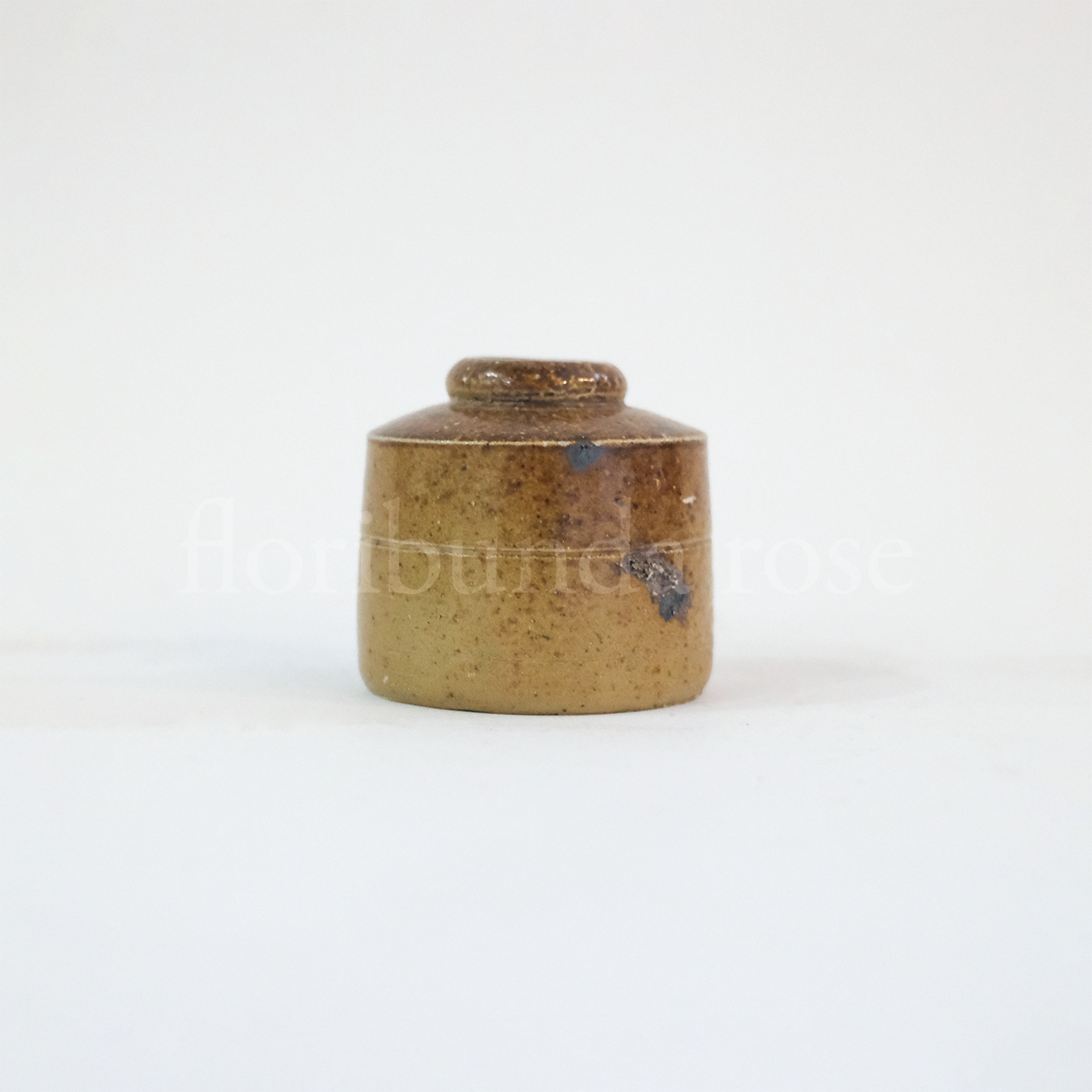 Tiny Brown Stoneware Inkwell Bud Vase