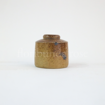Tiny Brown Stoneware Inkwell Bud Vase