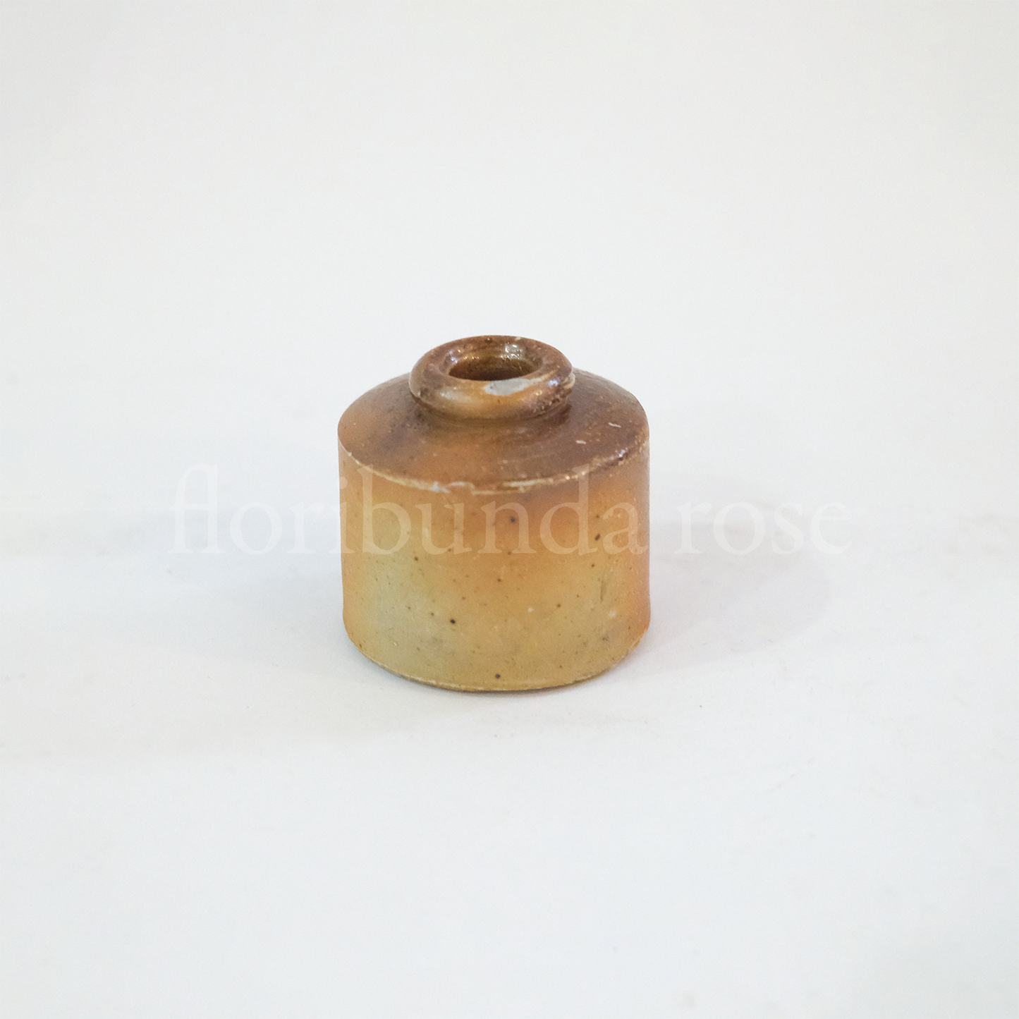 Tiny Brown Stoneware Inkwell Bud Vase