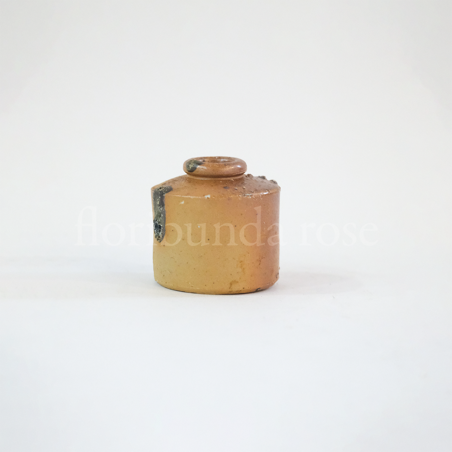 Tiny Brown Stoneware Inkwell Bud Vase