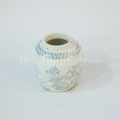 Small Vintage Blue & White Ginger Jar Vase