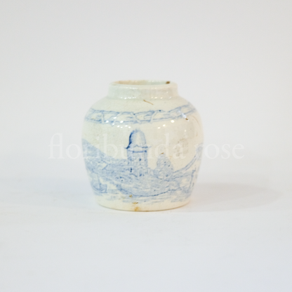 Small Vintage Blue & White Ginger Jar Vase